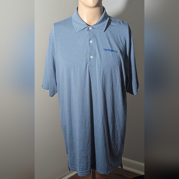 Dunning Golf Polo Shirt‎ Men's L Textron Golf Grey & White Stripped Short Sleeve - Picture 1 of 4
